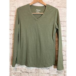 Natural Reflections Top Womens Medium Olive Green Pullover Layering Tee Cotton